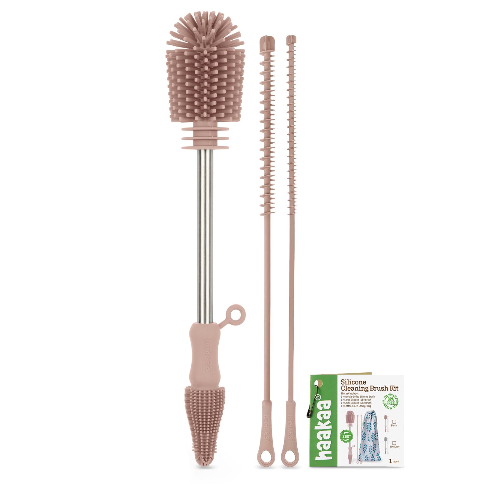 Haakaa silicone cleaning brush set for baby bottles with soft bristles for thorough scrubbing