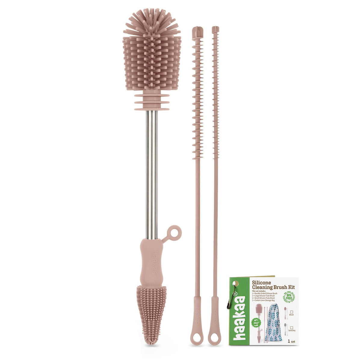 Haakaa silicone cleaning brush set for baby bottles with soft bristles for thorough scrubbing