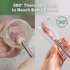 Haakaa bottle brush head in pink helps scrub bottles effectively