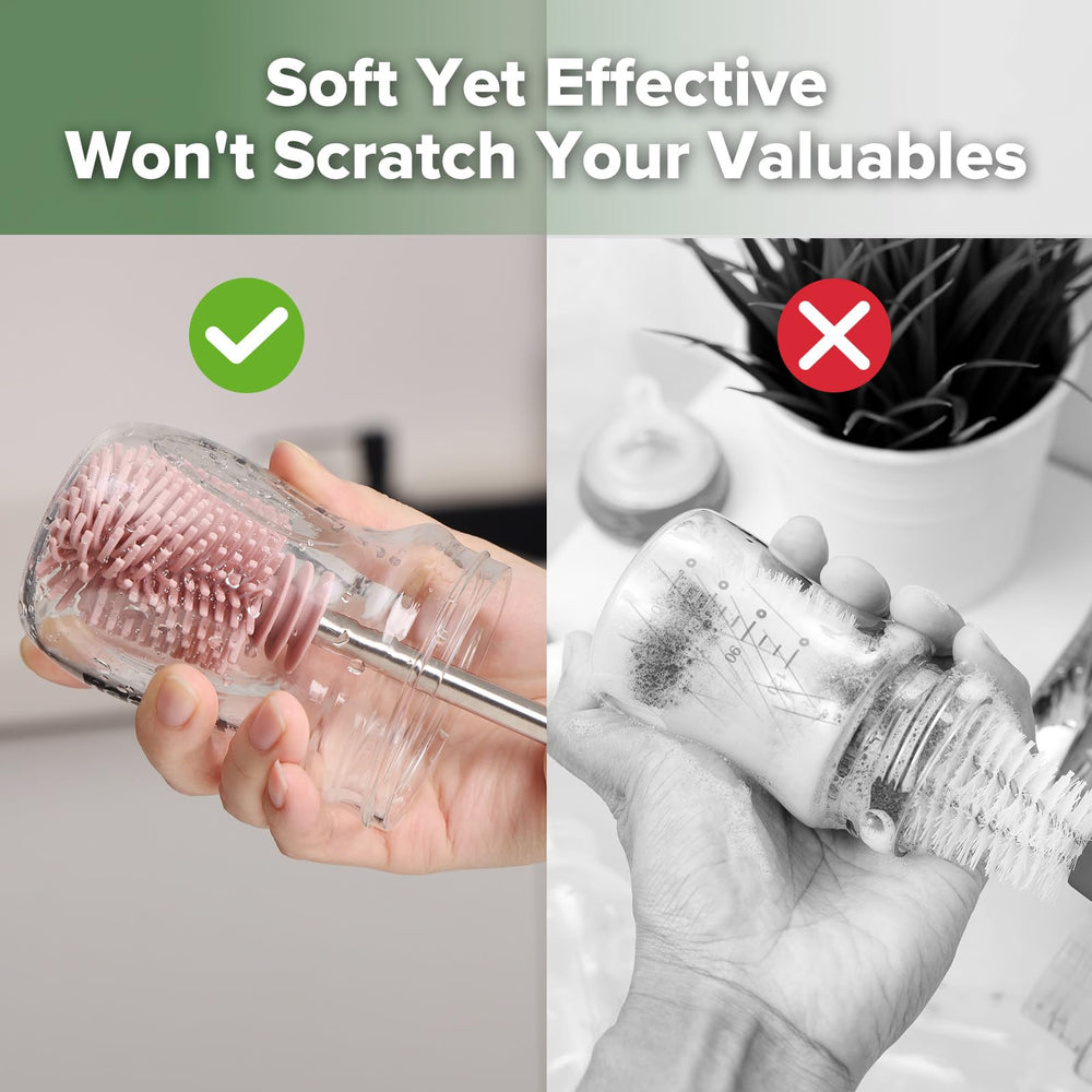 Haakaa stainless steel handle provides a sturdy grip during cleaning