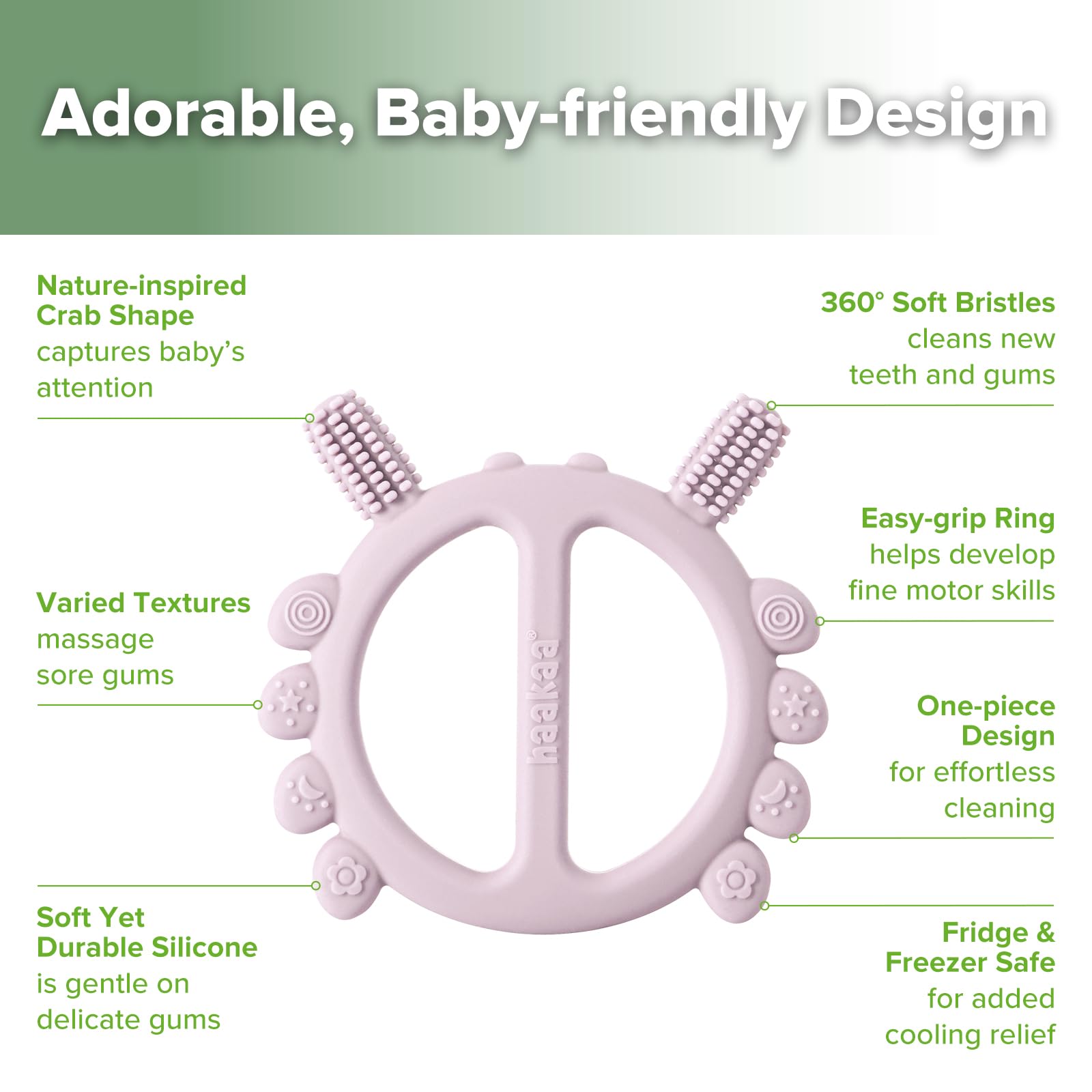 Haakaa crab teether lavender – food-grade silicone ensures safe chew sessions and easy cleaning
