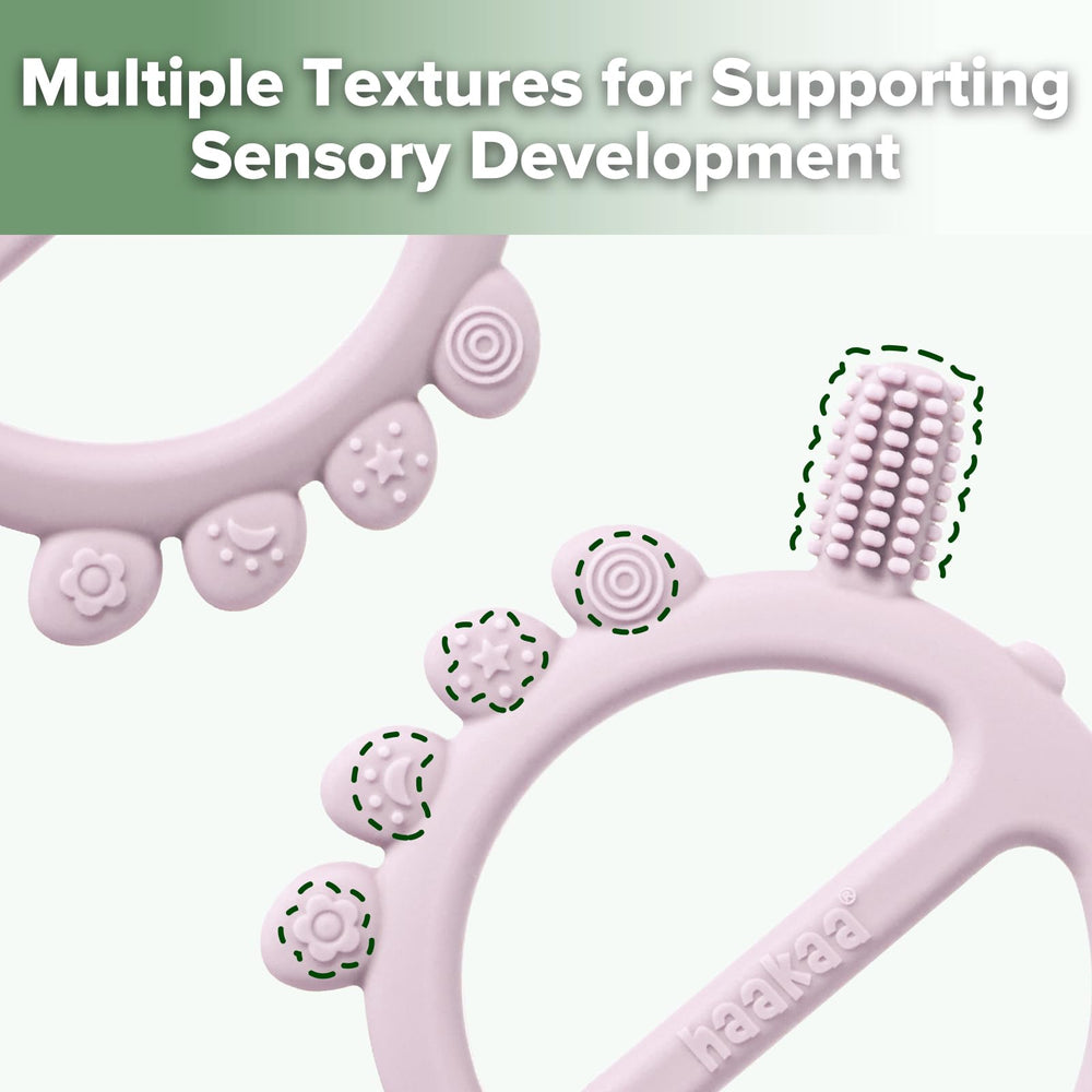 Haakaa crab teether side view – gentle bristles massage gums and support early motor exploration