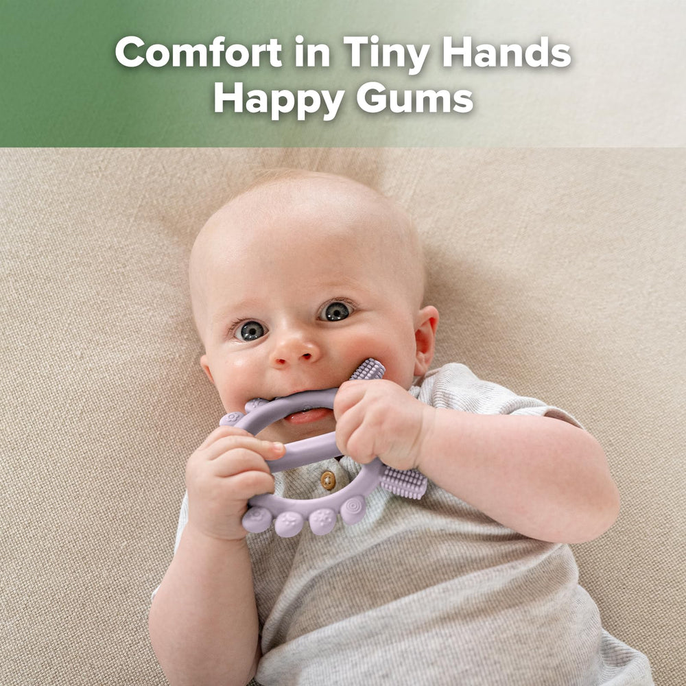 Haakaa silicone crab teether close-up – textured surfaces promote tactile play during teething