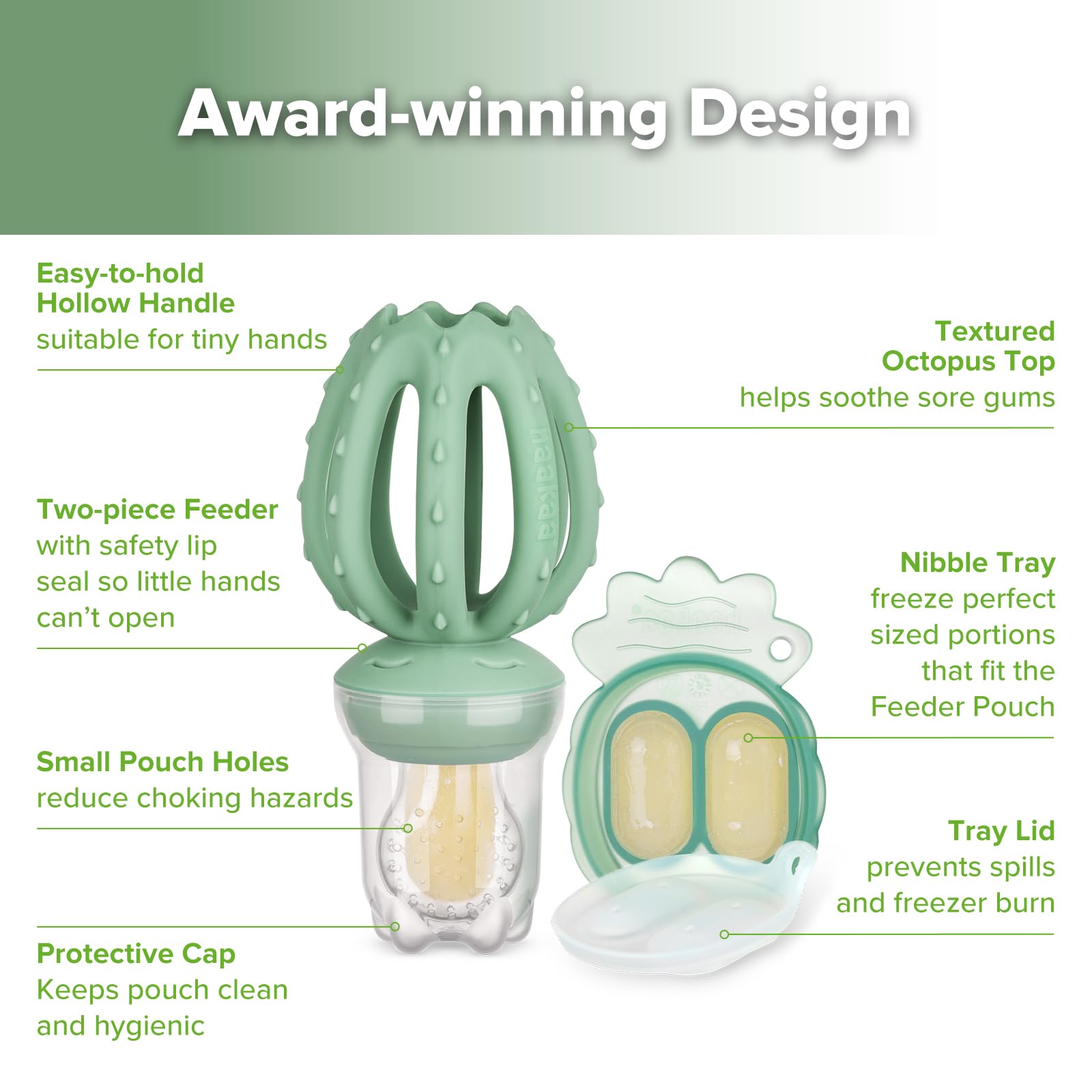 Haakaa silicone feeder pouch with secure lid for clean feeding
