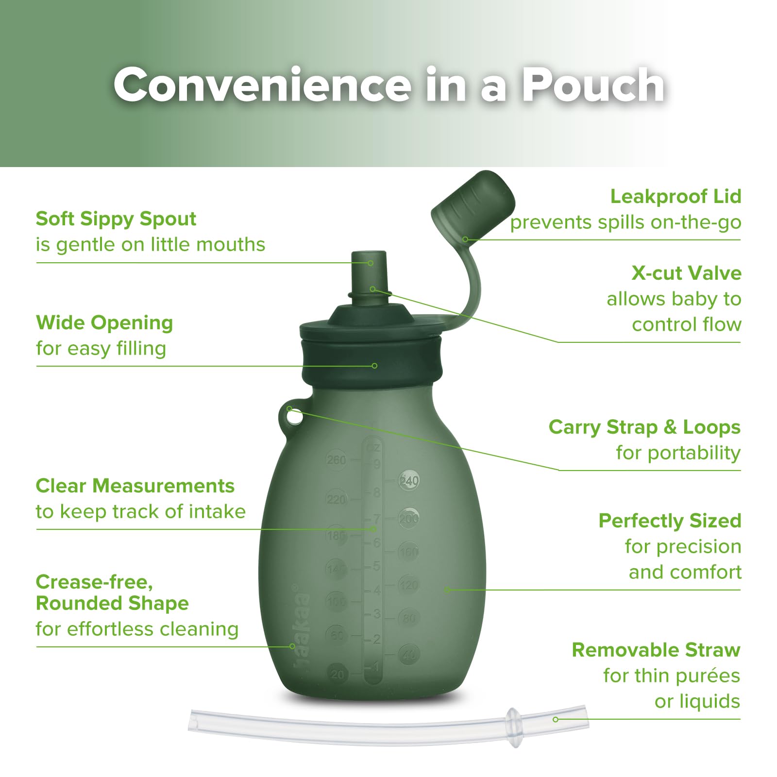 Haakaa Hippo Pouch straw insert helps reach the last drop.