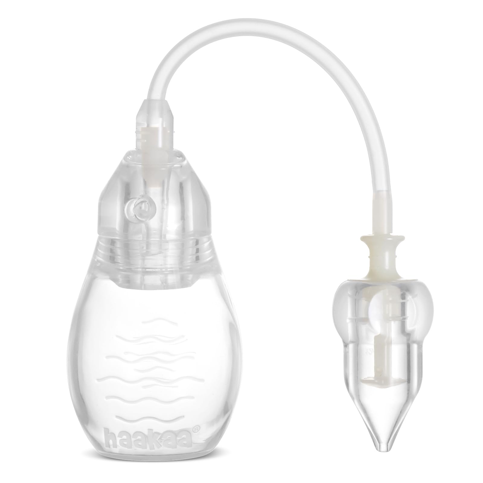 Haakaa silicone nasal aspirator with gentle seal for quick, non-invasive mucus relief.