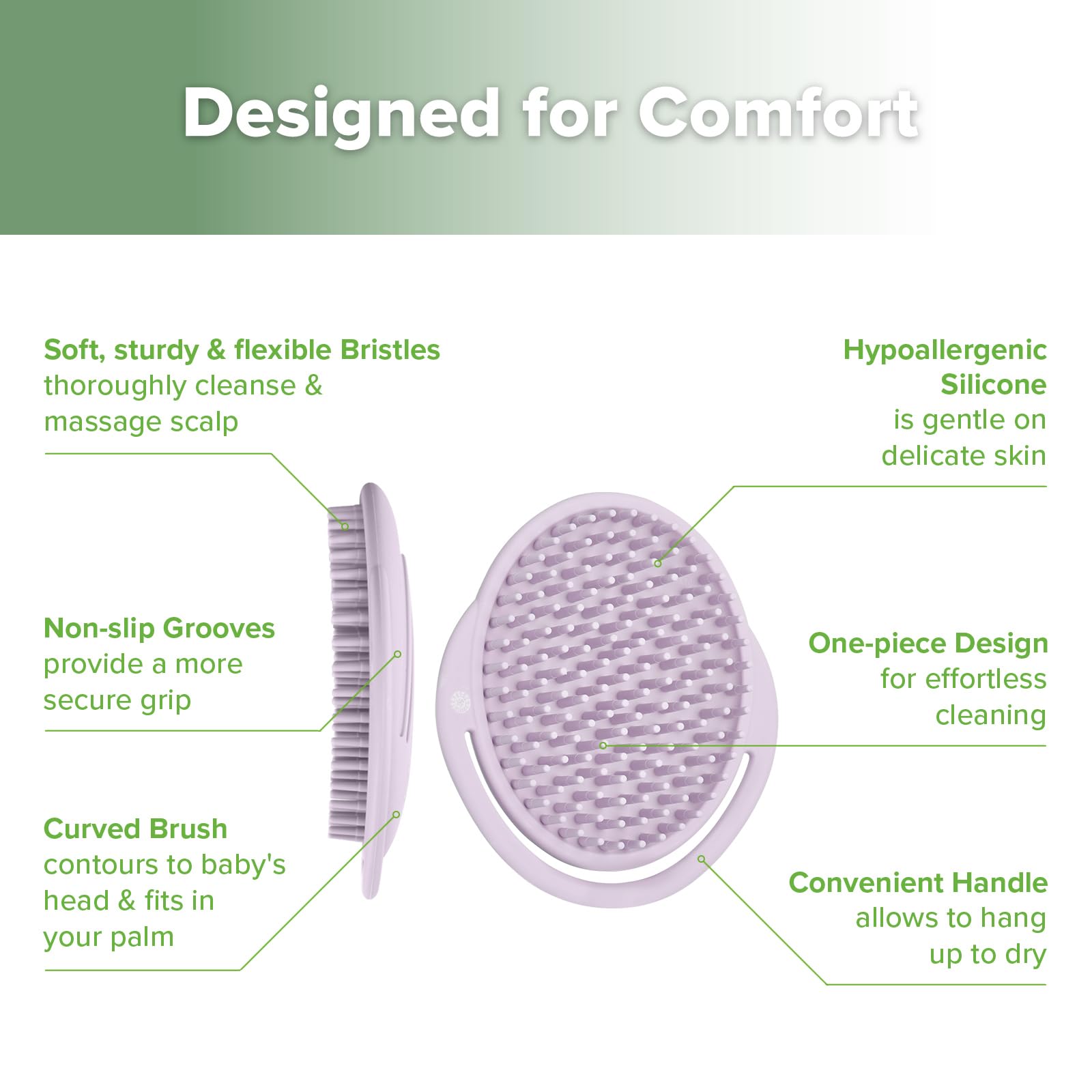 Haakaa silicone brush used for whole-family cleansing at bath time.