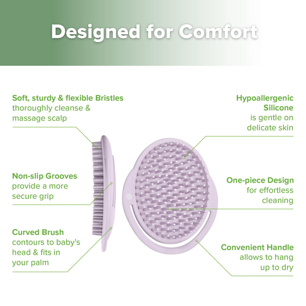 Haakaa silicone brush used for whole-family cleansing at bath time.
