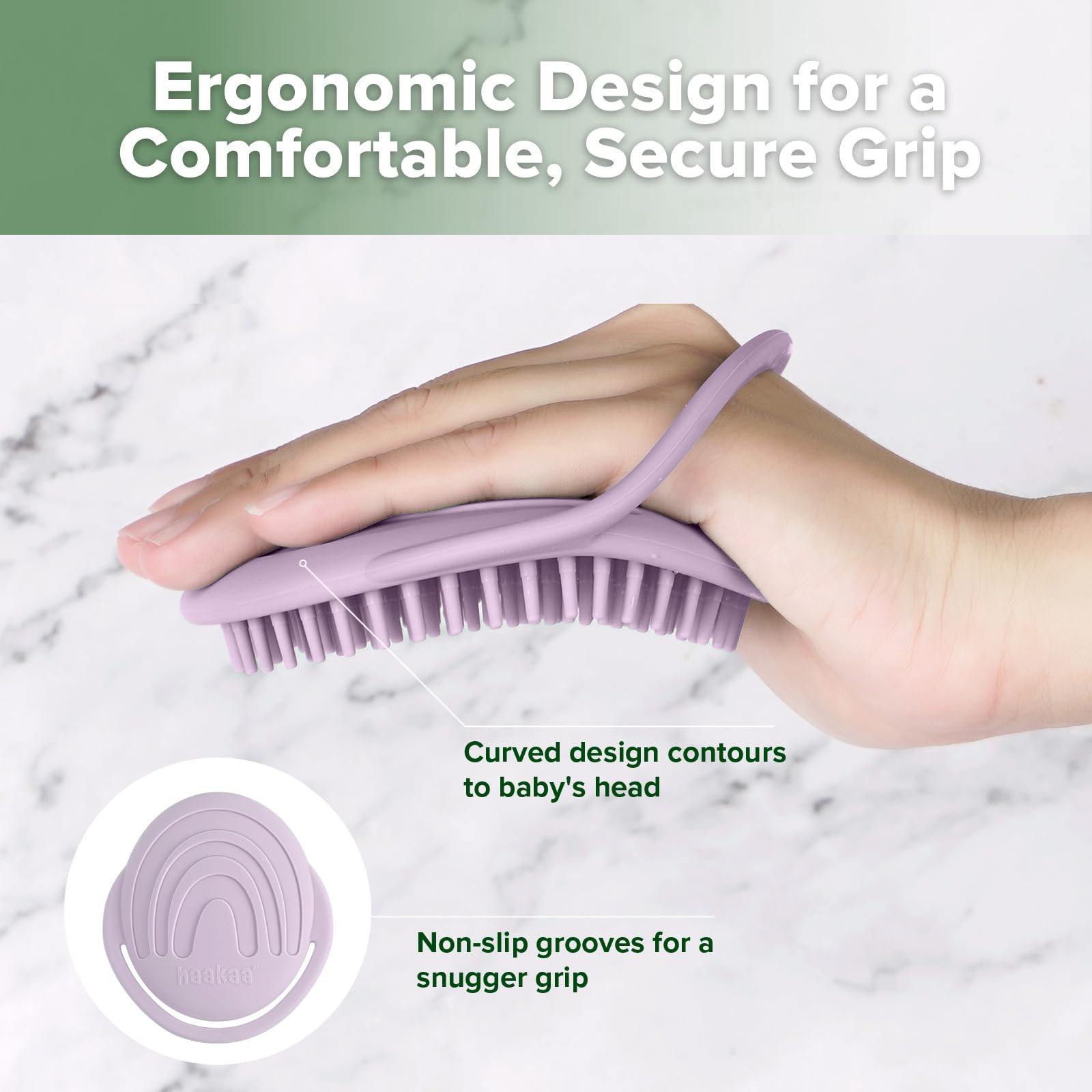 Haakaa easy-grip handle shown for secure hold in bath.