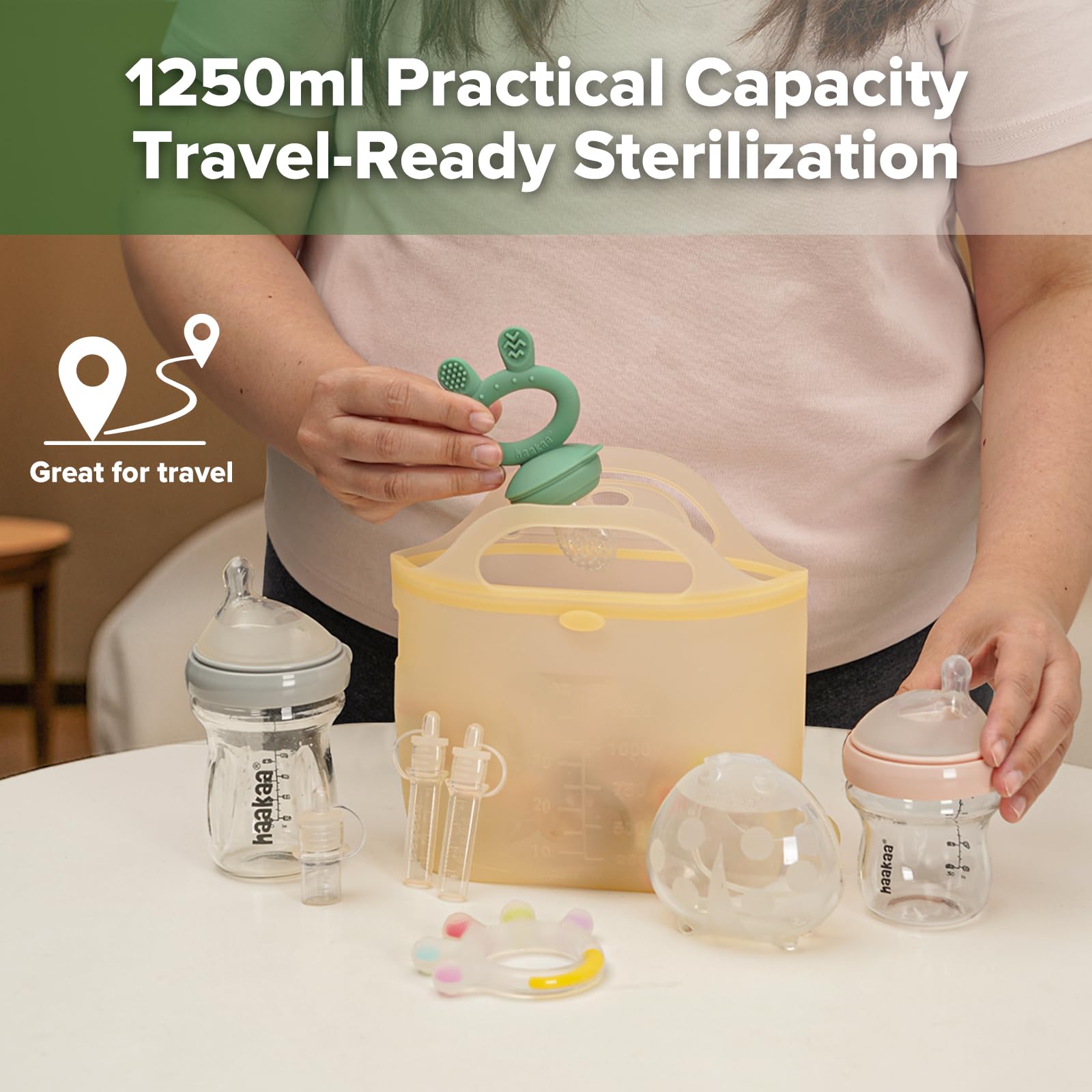 Haakaa silicone steamer bags two-pack designed for microwave sanitation.