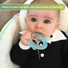 Haakaa silicone teether showing the one-piece design for easy grasp