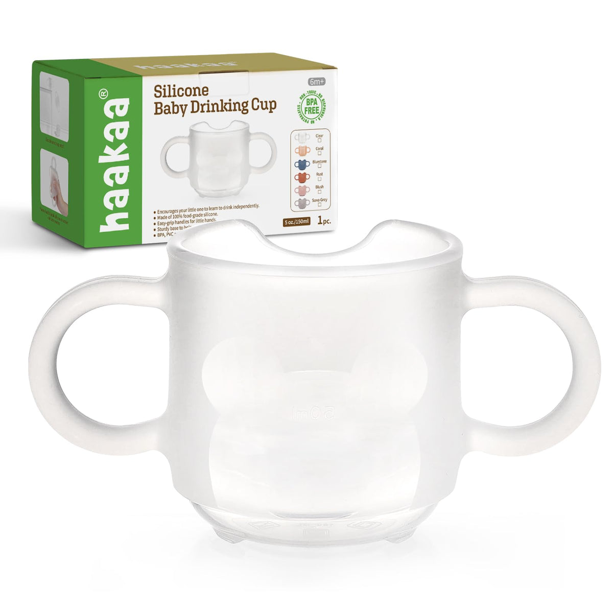 Haakaa silicone toddler cup with open rim supports natural sipping posture.