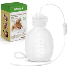 Haakaa SNS bottle and tubing setup for at-breast feeding support.