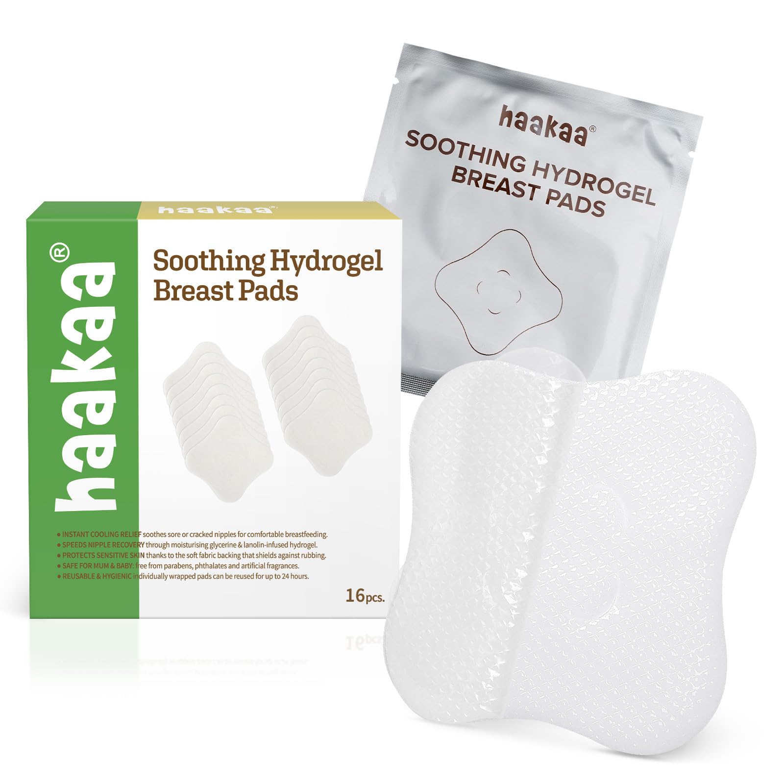haakaa Soothies hydrogel nipple pad in sterile packaging for easy storage