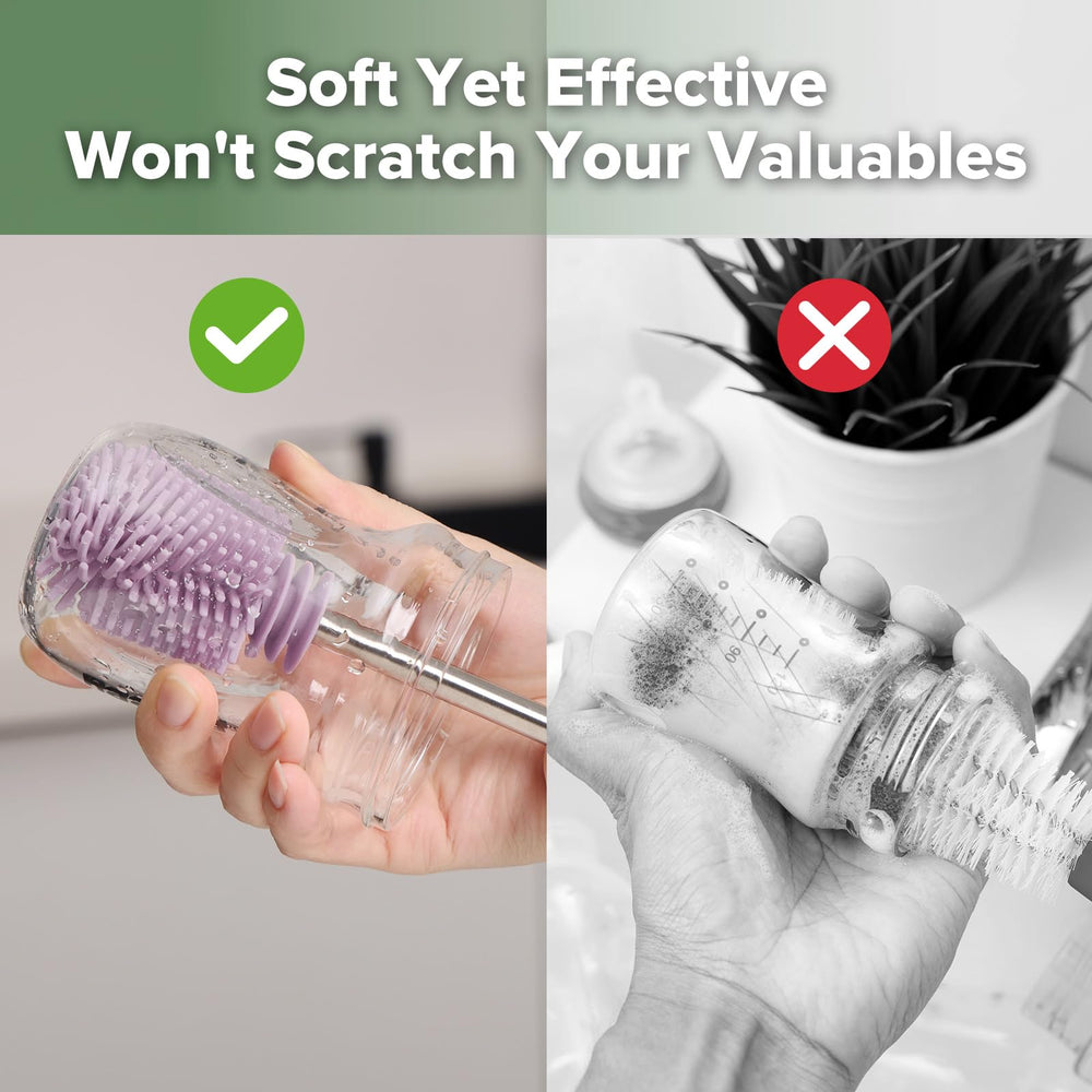 haakaa stainless steel handle provides sturdy grip during cleaning