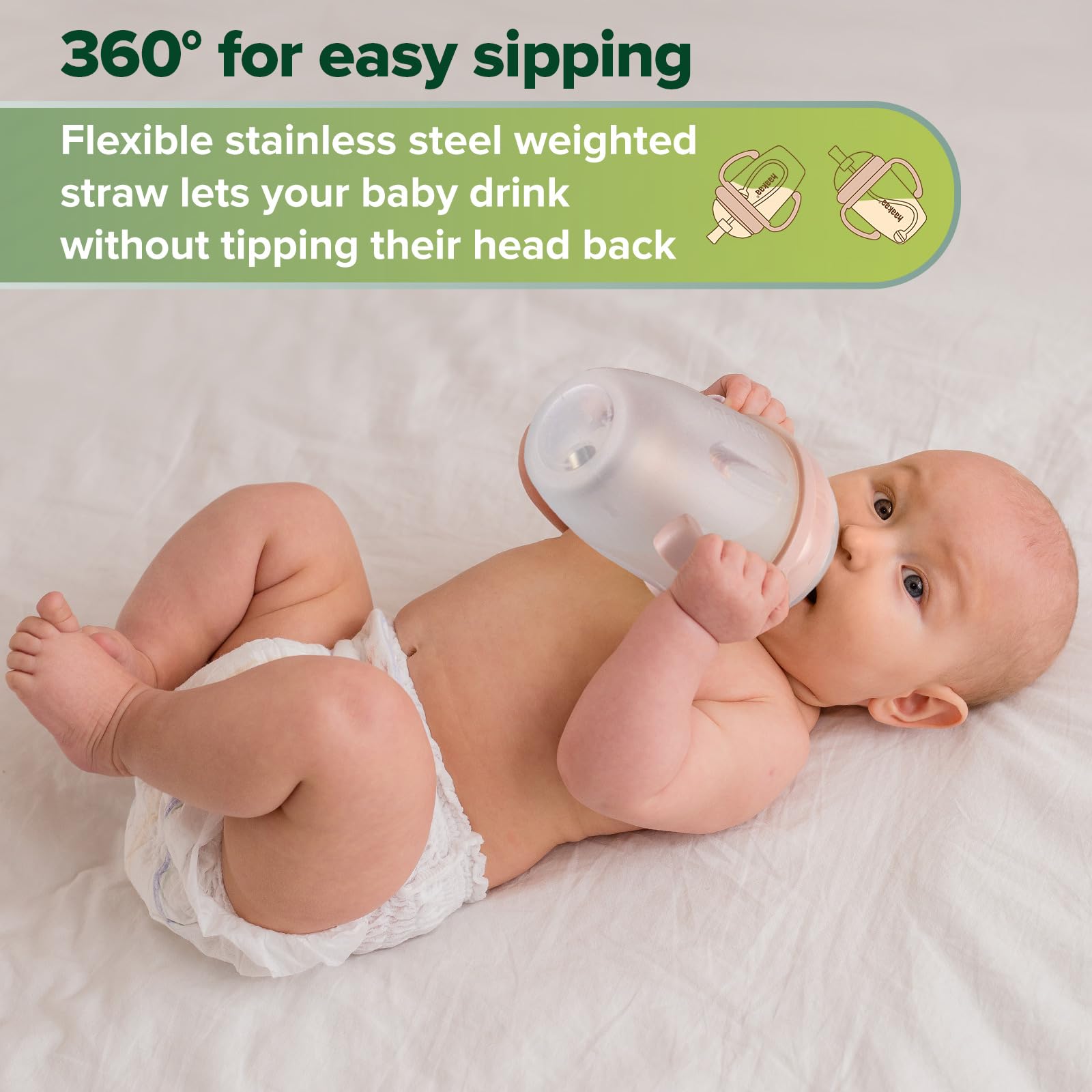 Haakaa stainless steel weighted straw enables sipping without tipping.