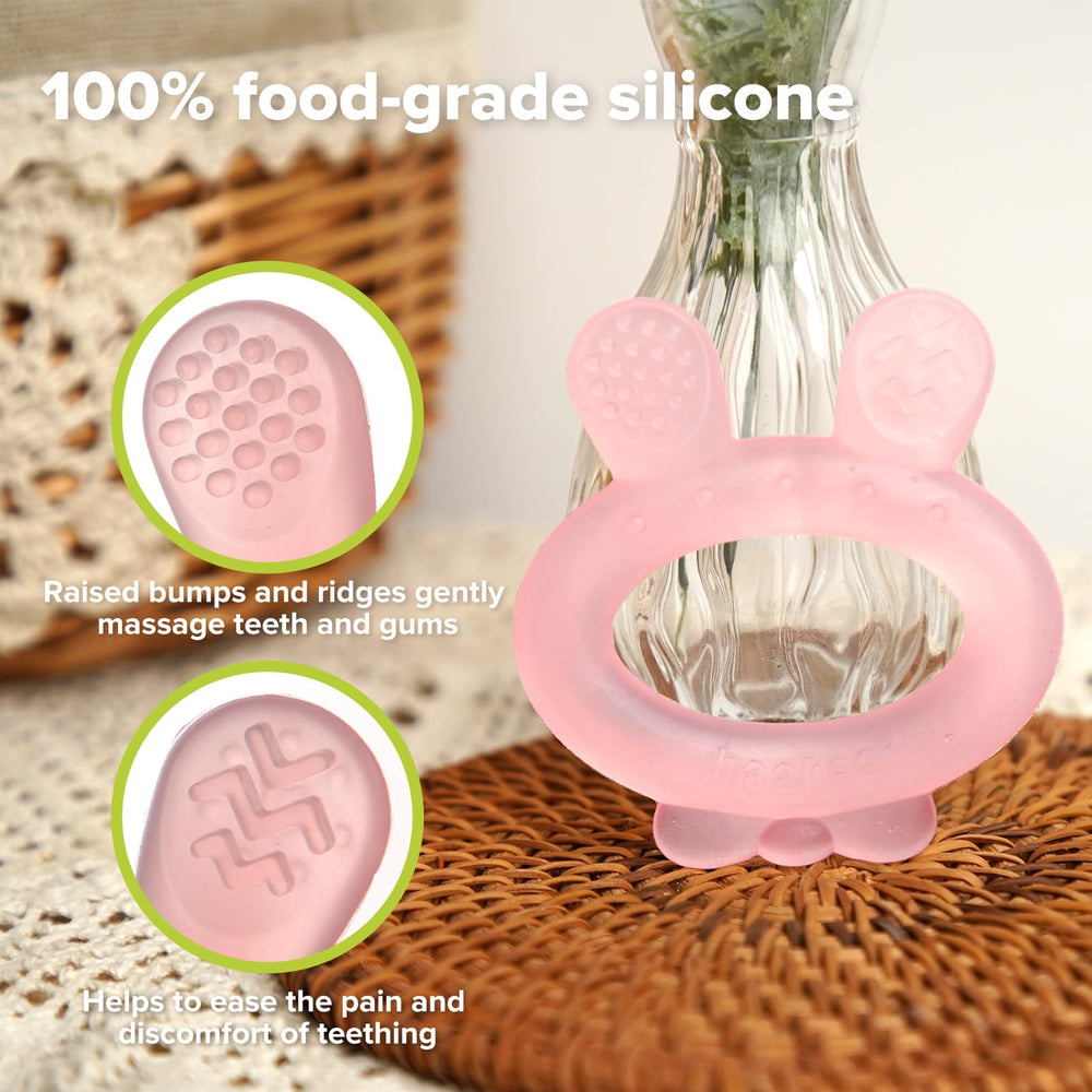 Haakaa teether features ridged ears for gum massage