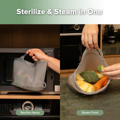 Haakaa bag showing top handle for safe removal from microwave.