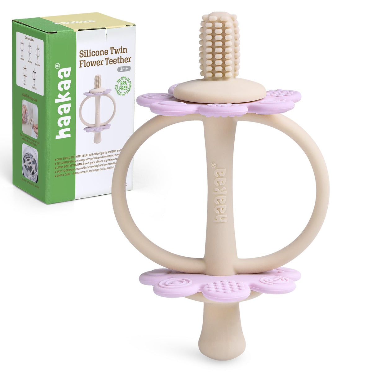 haakaa twin flower teether nipple-end for gentle teething relief