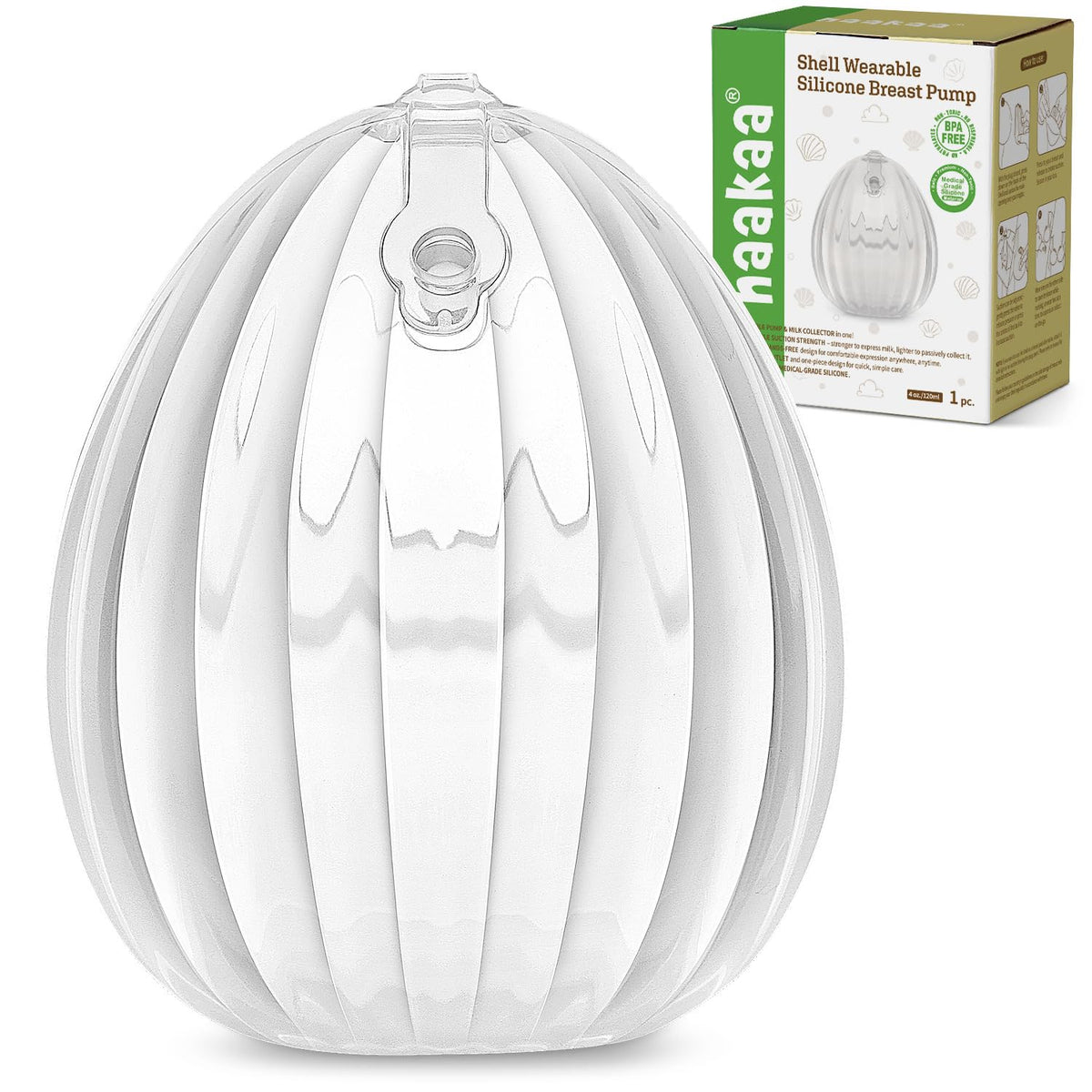 Haakaa Wearable Shell inside a bra enabling hands-free milk collection.