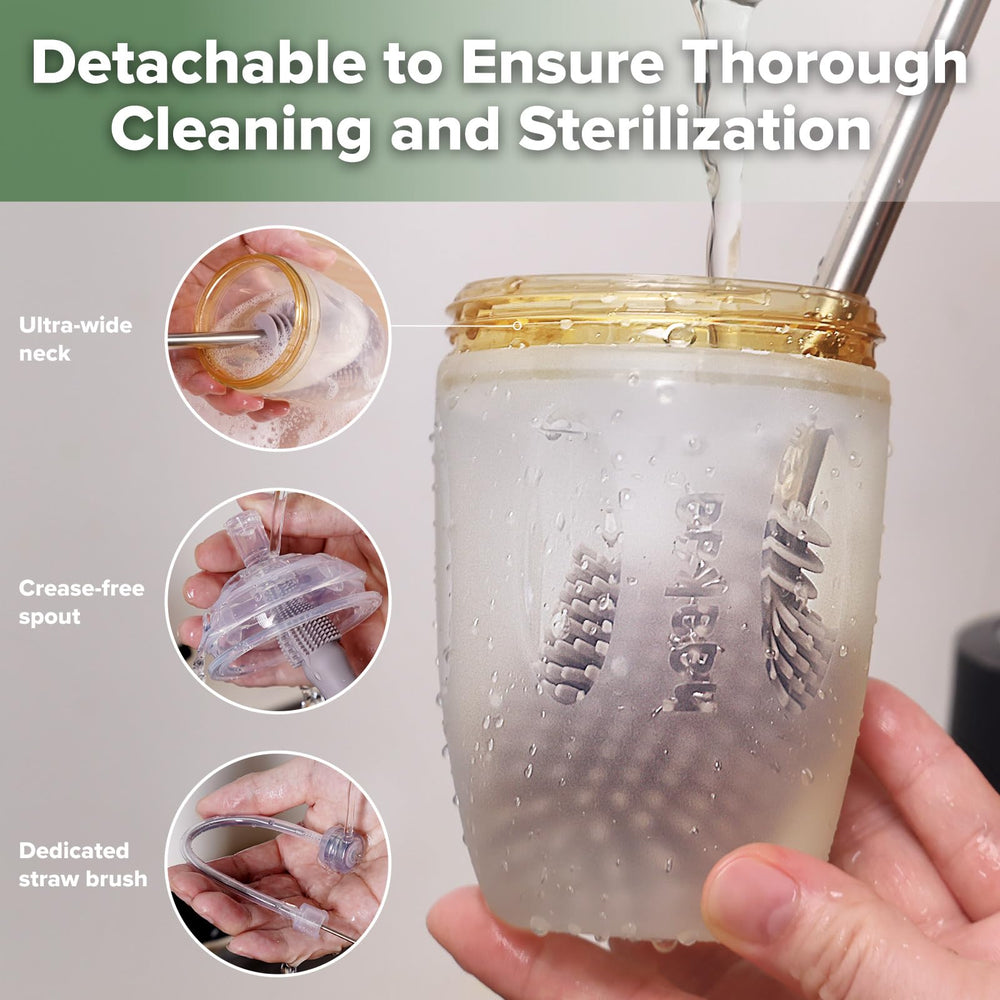 Haakaa peach cup easy-clean design with simple disassembly and straw brush.