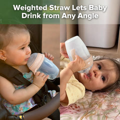 Haakaa peach cup soft-spout for gentle sipping and oral comfort.