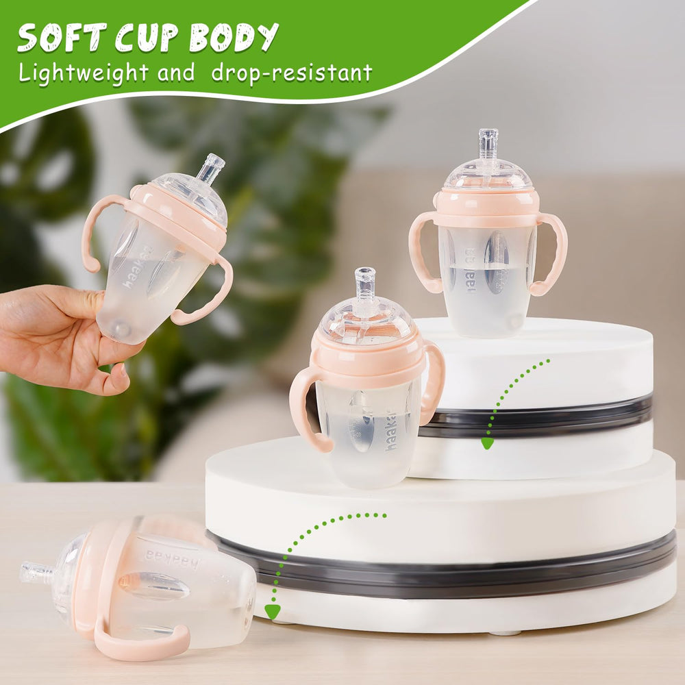 Haakaa peach cup travel-friendly design for 6+ months transitions.