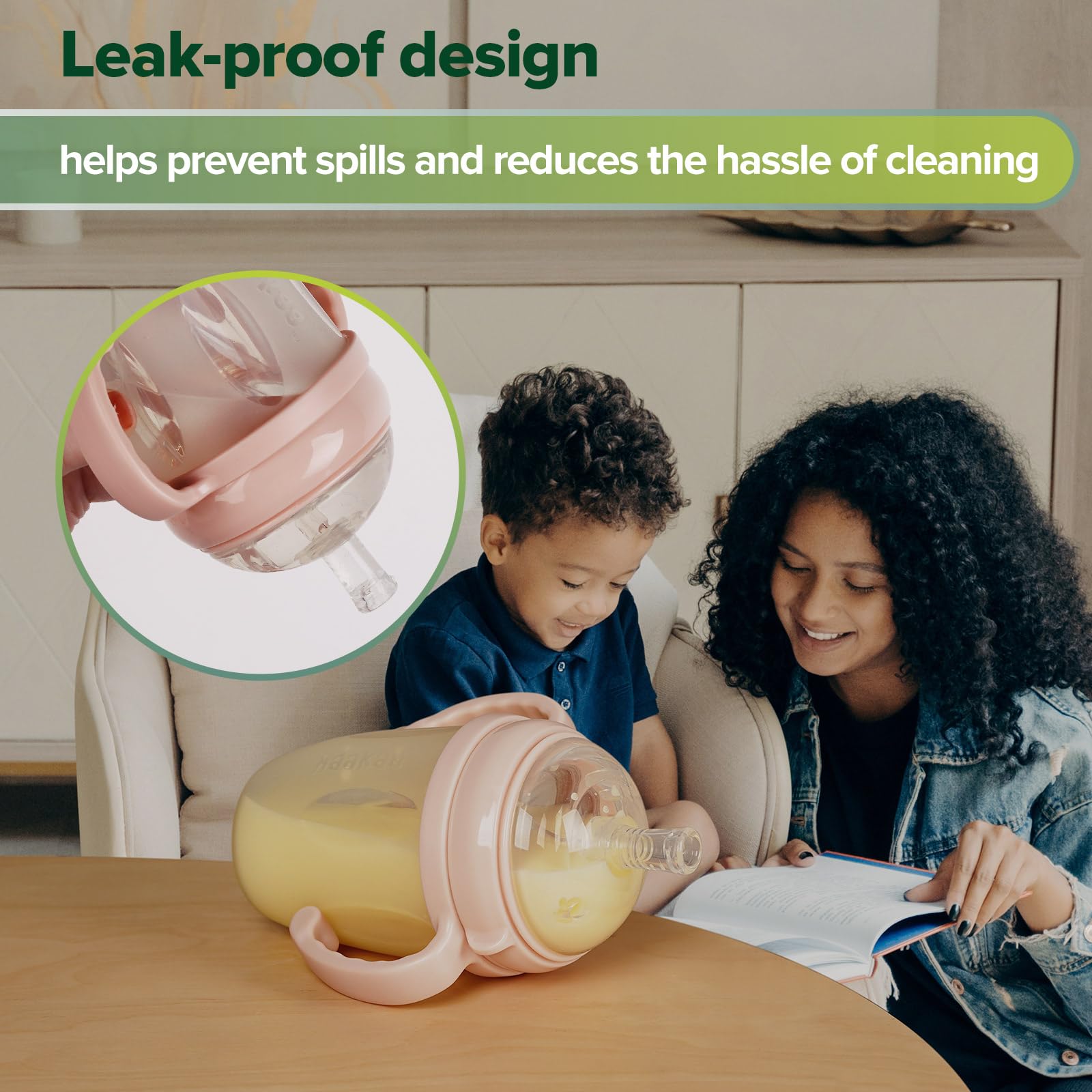 Haakaa wide-base bottle provides stable drinking while little ones explore.