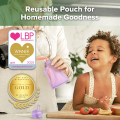 haakaa Yummy Pouch soft silicone spout protects delicate mouths during self-feeding.