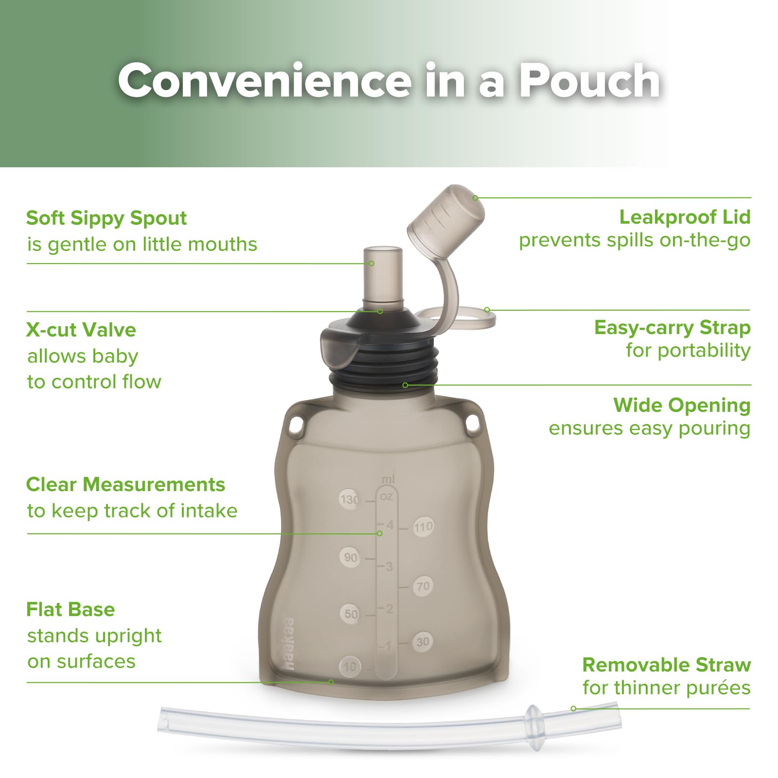 Haakaa Yummy Pouch spout close-up with soft silicone tip