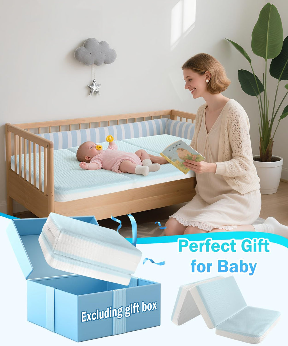 Haavookix 3-inch trifold mattress fits most Pack n Play units.