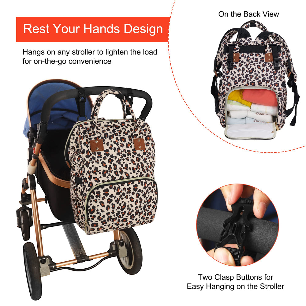HABOPET leopard diaper bag dimensions listing helps plan packing and travel.