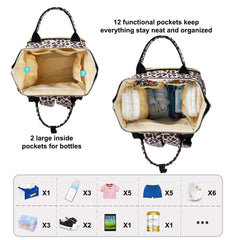 HABOPET leopard diaper bag insulated bottle pockets keep drinks warm or cool.