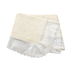 Hadetoto cotton lace knit baby blanket cream closeup shows soft texture
