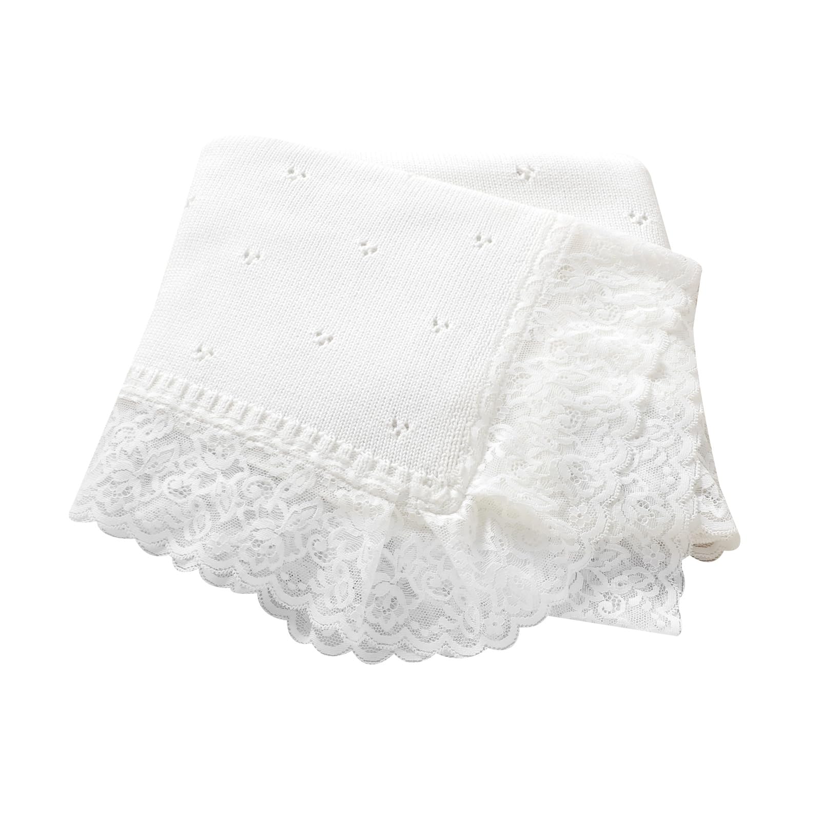 Hadetoto cotton lace knit baby blanket, white, for year-round nursery comfort.