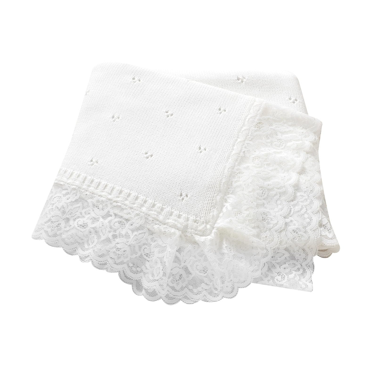 Hadetoto cotton lace knit baby blanket, white, for year-round nursery comfort.
