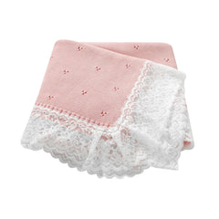 Hadetoto lace knit baby blanket pink close-up showing soft cotton texture