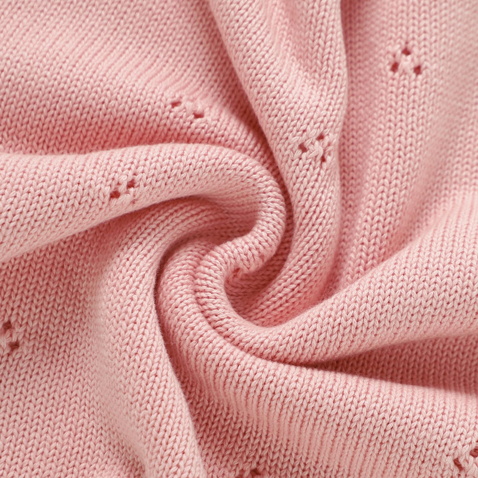Hadetoto lace knit baby blanket pink draped for cozy nap