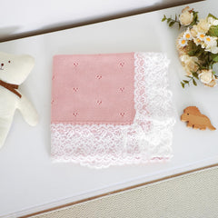 Hadetoto lace knit baby blanket pink in crib offering breathable bedding