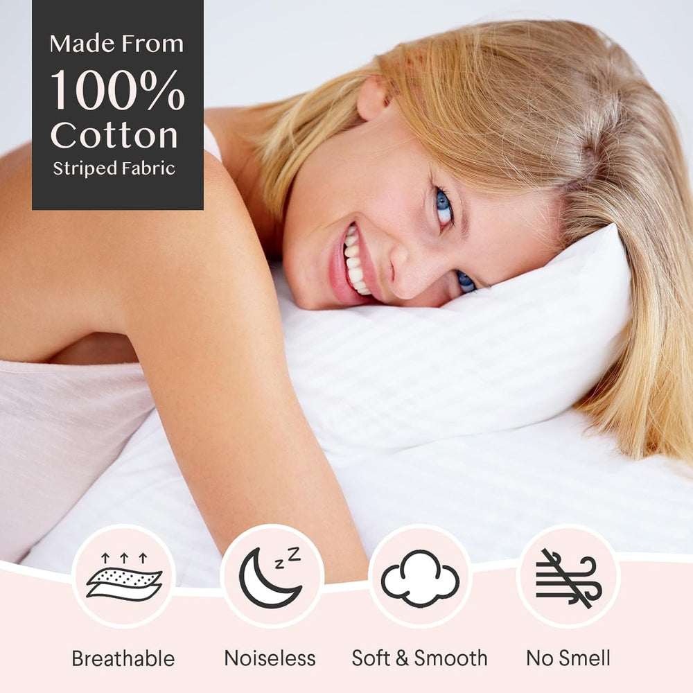 Hadi Bedding striped pillowcase 12x16 in white with secure zipper closure for travel use