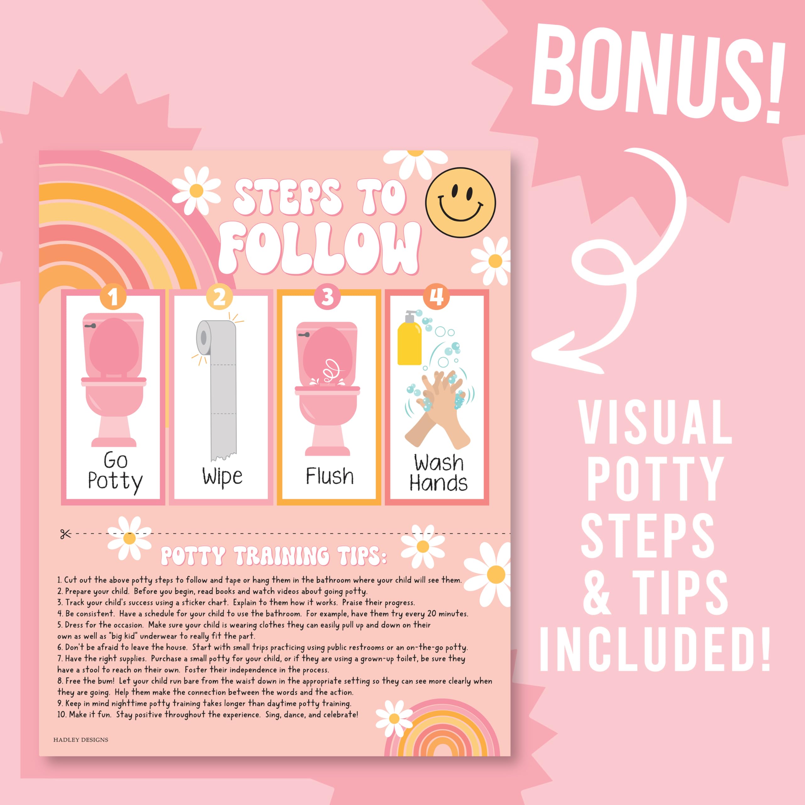 Hadley Designs colorful design posters appeal to little girls during potty training