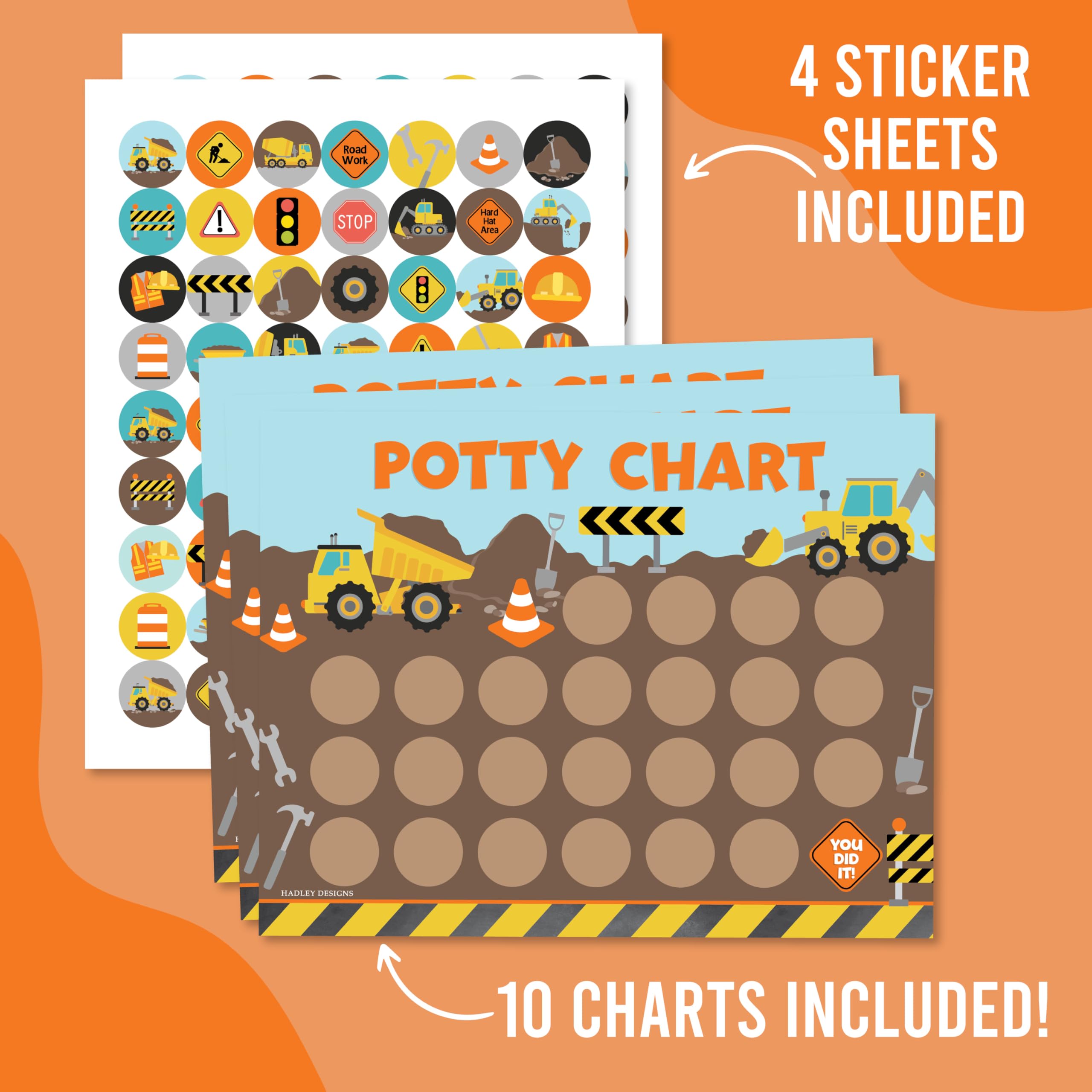 Construction-themed Hadley Designs chart keeps toddlers motivated during toilet training.