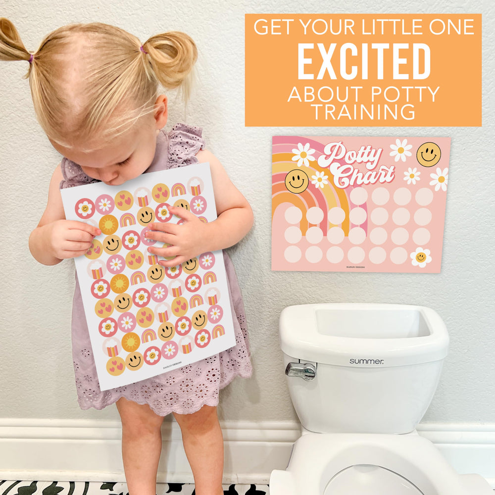 Hadley Designs potty chart adhesive stickers in use illustrate quick potty time motivation