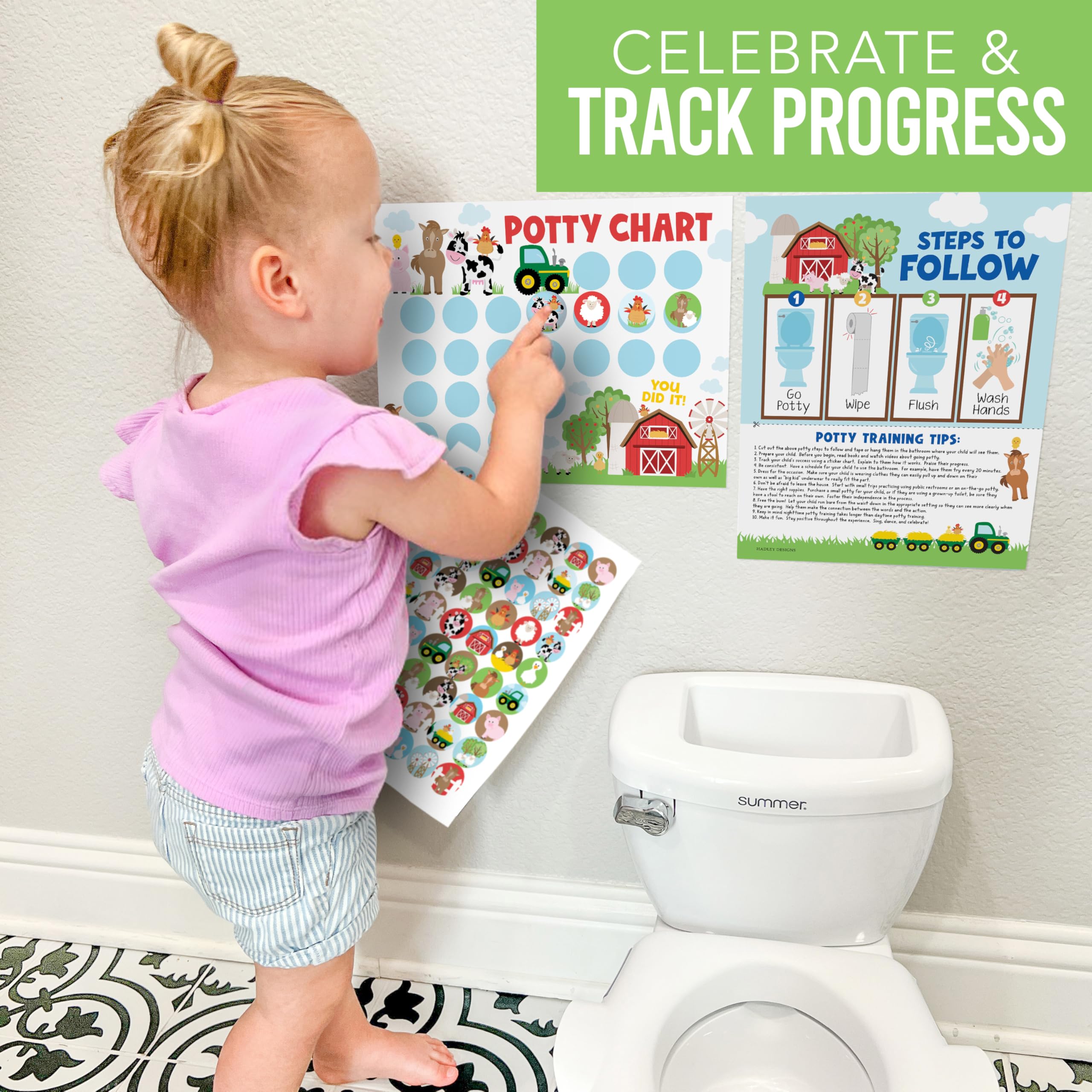 Hadley Designs progress badges showing milestones on the chart