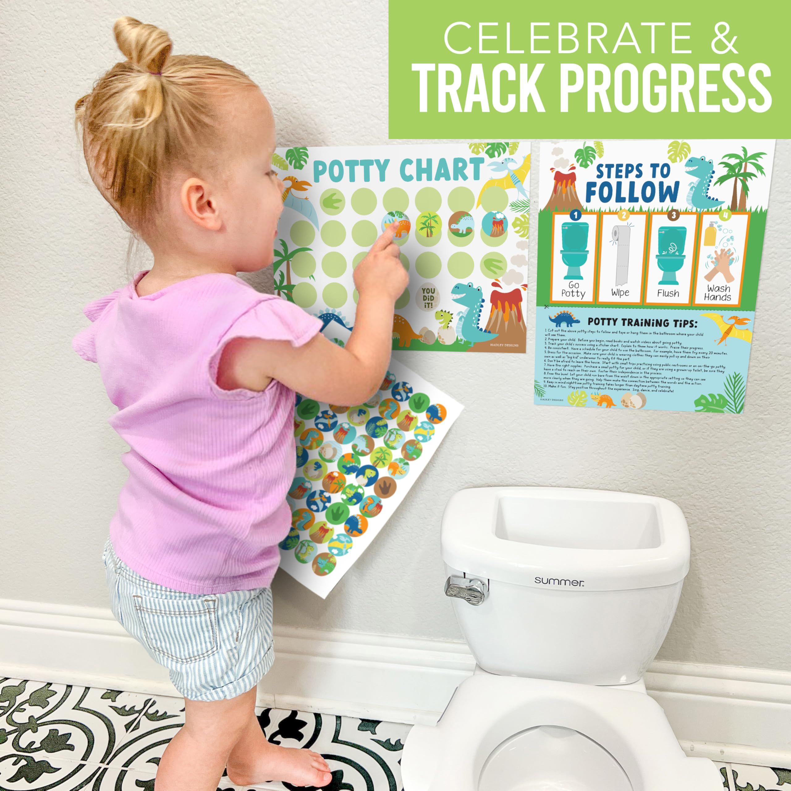 Hadley Designs progress-tracker poster helps monitor potty milestones.