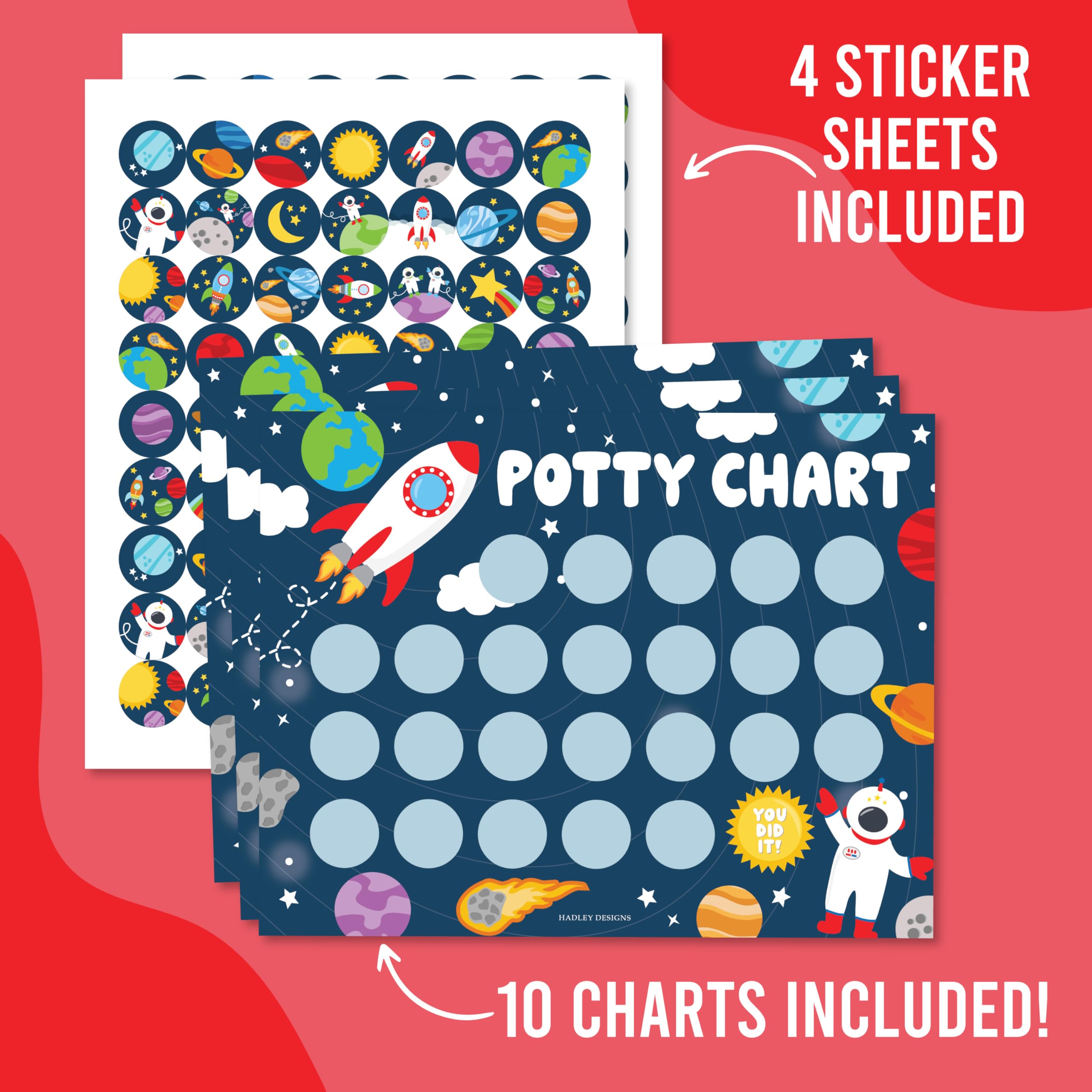 Hadley Designs sticker sheets for potty chart set with sixty-three stickers per sheet