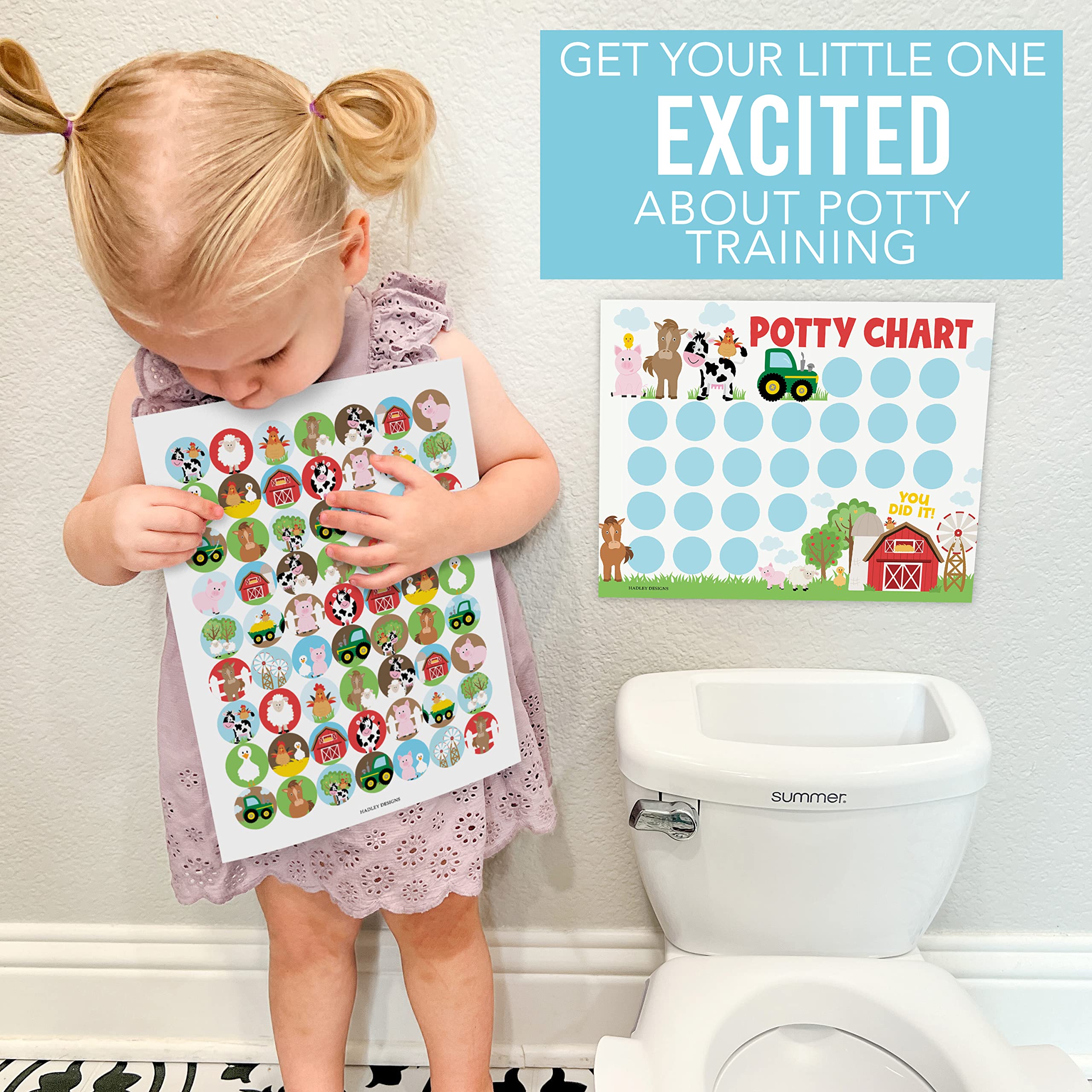 Hadley Designs chart displayed on bathroom wall for quick reference