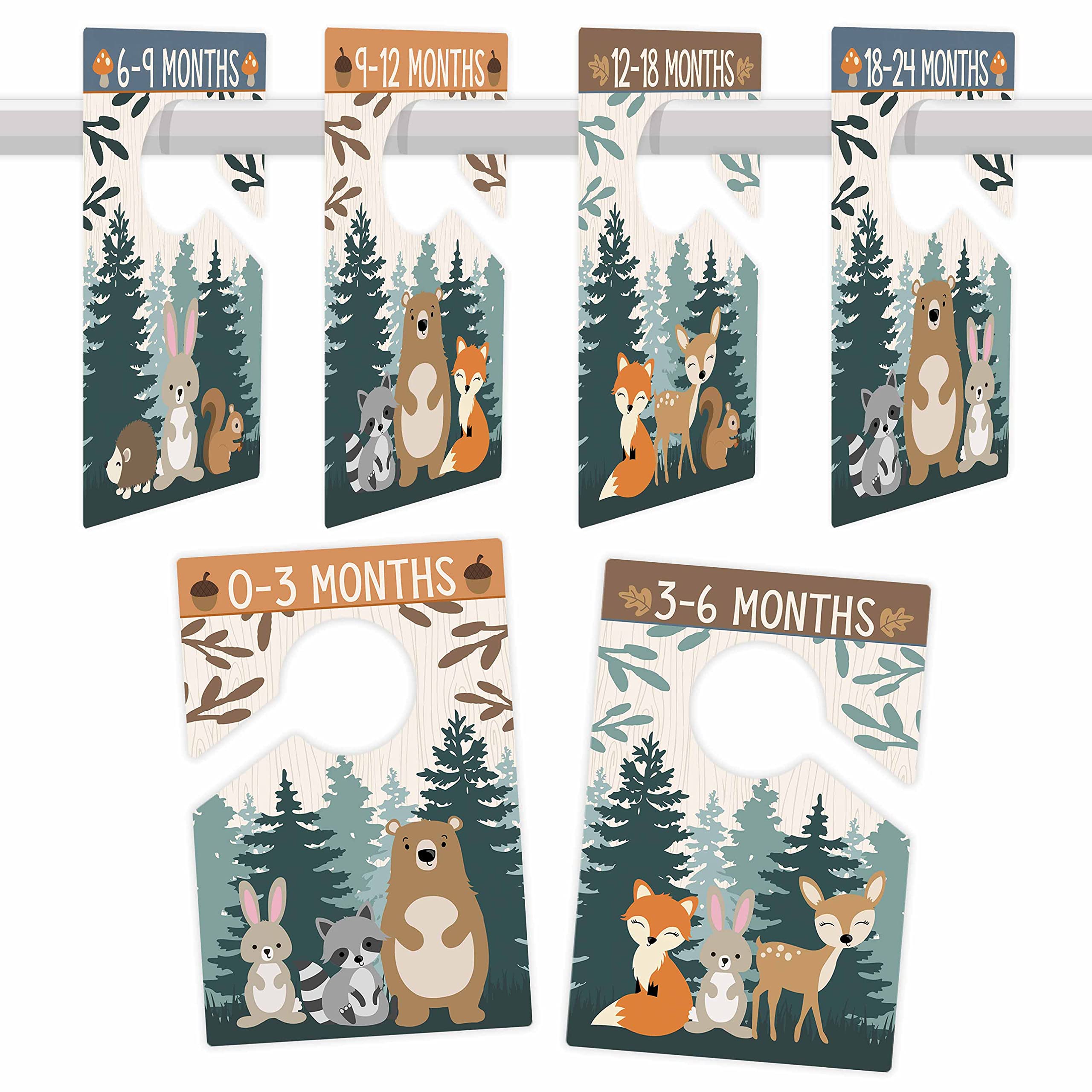 Hadley Designs woodland baby closet dividers clearly mark sizes from 0-3 months.
