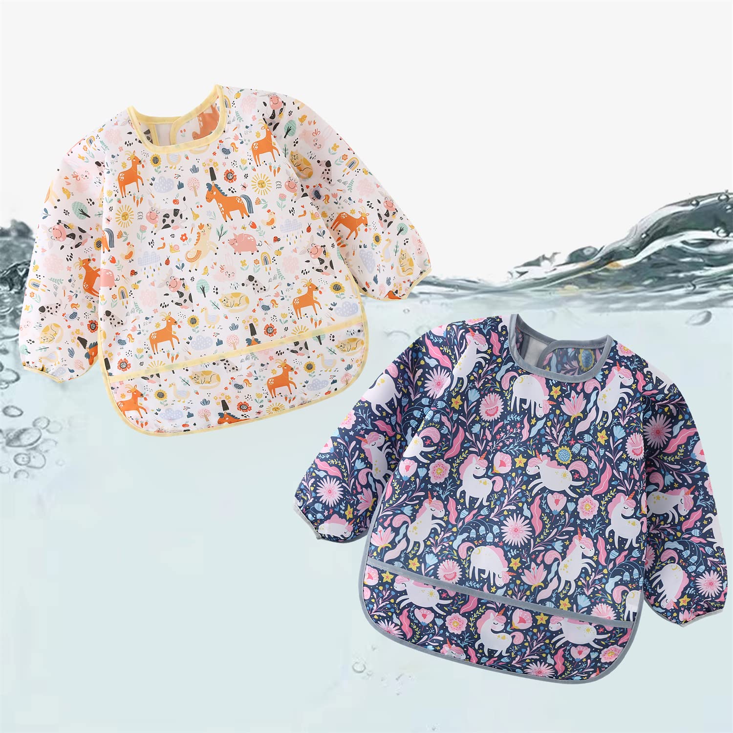 Hafftnun mealtime spill-prevention bib features a large pocket for snacks.