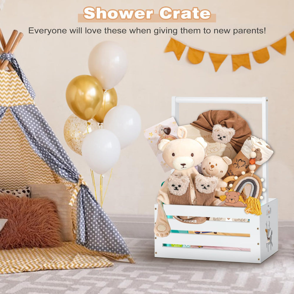 HAFTKD wooden baby shower crate closet handle closeup showing easy carrying.